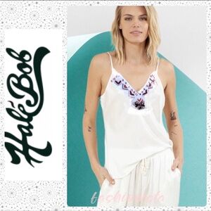 NWT - Hale Bob Silk Sleeveless White Cami Embroidered Top Sz.XS